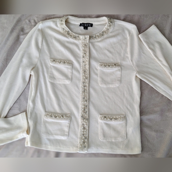 J. Crew Sweaters - J. Crew Cream Cardigan with Embellished Trim